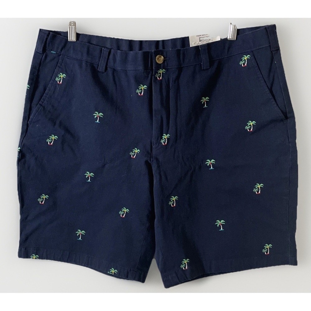 Club Room All Over Palm Trees Navy Blue Chino Shorts NWT Men's Size 38x9 Stretch